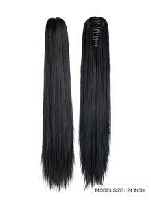 24-Inch Synthetic Long Straight Claw Clip Ponytail Wig, Heat Resistant, Suitable For Women's Daily Wear. - Multicolor - View 3