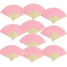 1/5/10/20/30/40支粉色纸折扇，竹制手持扇，新娘伴娘竹纸扇，单身派对装饰，拍照道具，DIY便携式竹纸扇，生日派对装饰，适用于订婚、毕业、婚礼派对装饰，家居卧室餐桌装饰，派对表演拍照道具，家居客厅办公室装饰 - 粉色 - 查看 2
