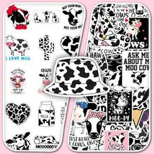 50pcs Cute Cartoon Cow Stickers, Black & White Animal Doodle English Decorative Envelope, Photo Album DIY Stickers - Multicolor - View 1