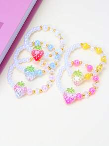 5 chiếc vòng tay mặt dây chuyền hình dâu tây dễ thương, thích hợp cho bé gái đeo hàng ngày, dự lễ hội, sinh nhật. - Nhiều màu - Xem 4