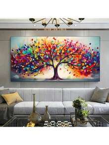 Pintura de lienzo del Árbol de la Vida con diseño vibrante - Decoración de pared moderna sin marco, adecuada para sala de estar y dormitorio, diseño abstracto colorido, perfecto para decoración contemporánea del hogar, sin marco