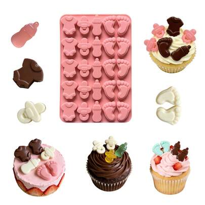 1pc 25-Cavity Mini Silicone Mold For Baby Bottle, Foot, Clothes, Pacifier Shapes, DIY Chocolate, Candy, Pudding, Dessert, Cake Decorating, Cookies Baking