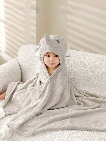 儿童大象图案浴巾一件装，婴儿儿童斗篷浴巾带披肩，男女童吸水浴袍，带帽游泳沙滩巾，儿童节最佳礼物，浴巾，可穿戴毛巾，浴袍，浴室装饰，浴室配件，情人节礼物