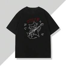 Camiseta impresa con patrón de música Rock Cat es mi vida, unisex, ropa de hombre, casual, suelta, divertida, de cuello redondo y manga corta - Negro - Ver 11