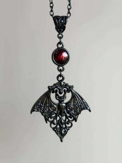 1pc Vampire Bat Necklace,Gothic Jewelry,Witchcraft Accessory,Carved Bat,Blood Cameo,Punk,Pagan,Vintage,Mystery,Choker For Women Man