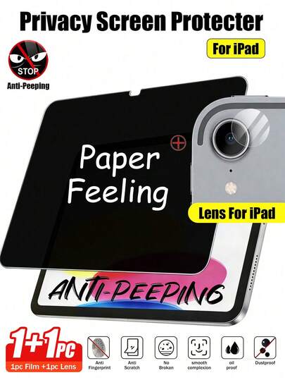 Yezodawee 1pc Compatible With IPad Tablet Privacy Screen Protector With Clear Camera Lens Cover, Protects Privacy, Anti-Peeping, Curved Edges, Anti-Scratch & Anti-Drop, Full Screen Coverage, Strong Anti-Fingerprint, Sensitive Touch, Non-Glass Material, Matte Paper Texture, Compatible With IPad 11th Gen (2025 A16), Compatible With IPad 10th Gen (10.9"), Compatible With IPad Air 13/11" (M4/M3/M2, 2025/2024), And Compatible With IPad Pro 12.9"