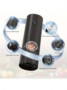 电动盐和胡椒研磨器，带底座，不锈钢电动胡椒研磨器，全自动黑胡椒研磨器，白胡椒研磨器，方便耐用，优雅的电动研磨器，适合家庭厨房、聚会和晚餐，全年可用，电池供电 - 彩色 - 查看 13