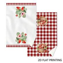 2pcs Strawberry Basket Red White Plaid Kitchen Towels | Decorative Themed Towels, Dish Cloth, Home Decoration, Gift Towels, Polyester, Hand Wash Only - Multicolor - View 2