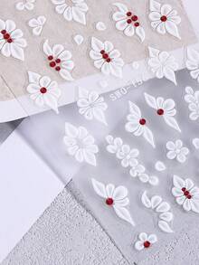 2 piezas Pegatinas de uñas 5D con elegantes pétalos blancos, diseño de joyería con flores rojas y cristales, decoración de uñas autoadhesiva para regalo de mujeres y niñas, suministros para manicura de salón - Multicolor - Ver 6