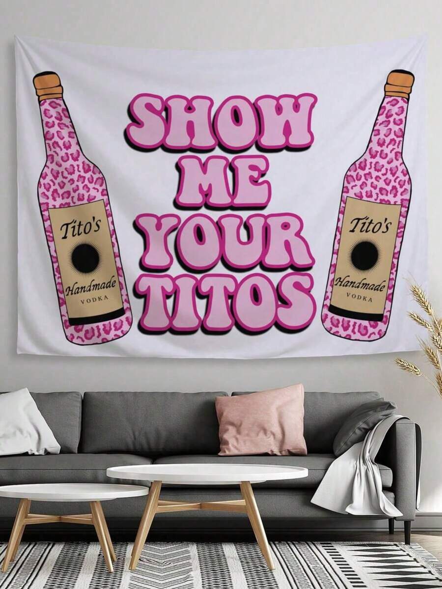 1pc Of Lettered Decorative Tapestry For Wine Bottles, Suitable For The Background Of The Living Room, Kitchen And Bedroom. - Pink - View 1