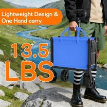 35 Inch L Long Wagons Carts Foldable, 360LBS Heavy Duty Collapsible Wagon With Wheels, Folding Wagon Portable Utility Cart Groceries, Shopping, Camping, Sports - 180升 + 藍色 - 查看 9
