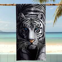 1条动物白虎沙滩巾，超柔软超细纤维特大号沙滩毯，超强吸水浴巾，适合旅行、游泳池、潜水、冲浪、瑜伽、露营，多种尺寸可选，沙滩、泳池、旅行、露营、瑜伽用品