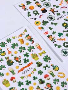 Bộ 8 miếng dán móng tay hình cỏ ba lá xanh và bia chủ đề Ngày Thánh Patrick. - Nhiều màu - Xem 10