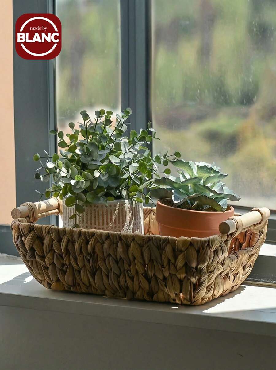 1 件木质手柄装饰水葫芦柳条篮 - 适用于浴室、卧室和客厅的多用途储物容器