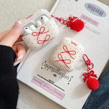 1 Set 2026 New Year Cartoon Polka Dot Bow Earphone Case Compatible With Apple 1/2, Pro 2, New 4 With Cartoon Pom Pom Pendant - Multicolor - View 7
