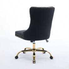 Modern Office Chair, Upholstered In Velvet With Button Tufting And Gold Metal Base, Adjustable And Swivel Desk Chair (Black), DE1923BK - Black - View 5