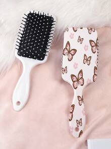 1pc Butterfly Series Cushion Hair Brush, Featuring Delicate Butterfly, Flower, And Daisy Patterns In Chic Artistic Style, Made Of Durable PC+TPU Material For Straight Hair Styling - Multicolor - View 16