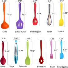 Juego de utensilios de cocina - 11 utensilios de cocina - Utensilios de cocina de silicona de colores - Batería de cocina antiadherente con juego de espátulas - Mejores herramientas de cocina de colores Gadgets de cocina (Caqui) - Multicolor - Ver 2