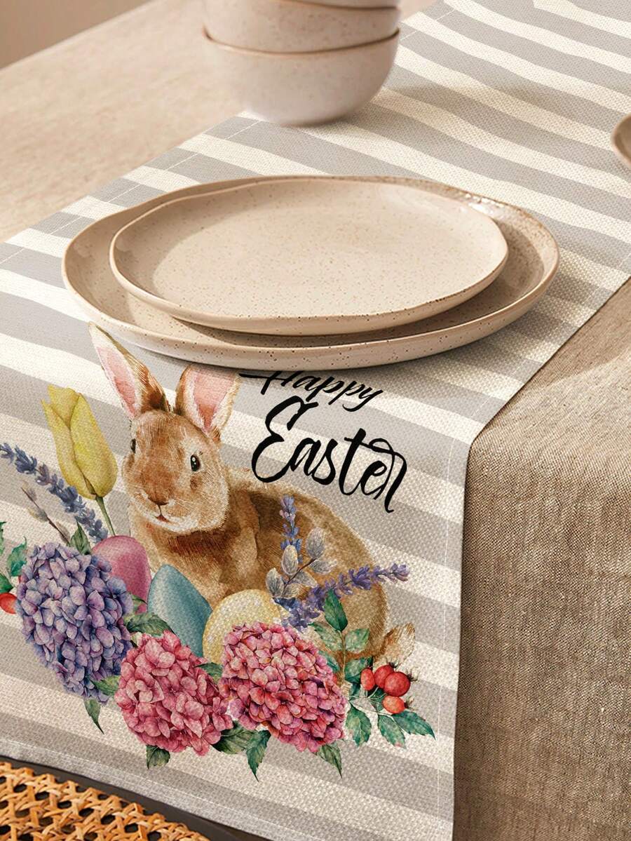 1件装兔子图案桌旗/餐垫，适用于节日、派对、生日、晚餐、厨房和餐厅餐桌装饰，四季皆宜的家居装饰