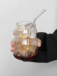 1个/4个 530毫升/18.65盎司 云纹玻璃杯，不对称造型饮用玻璃杯，带吸管咖啡杯，带吸管波纹玻璃杯，波浪形透明玻璃水杯，罗纹玻璃饮用玻璃杯，波浪形鸡尾酒杯 - 彩色 - 查看 17