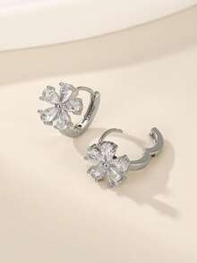 1 Pair Fashionable Minimalist Zirconia Flower Hoop Earrings, Lightweight Luxury Feel, Versatile For Women's Daily Wear