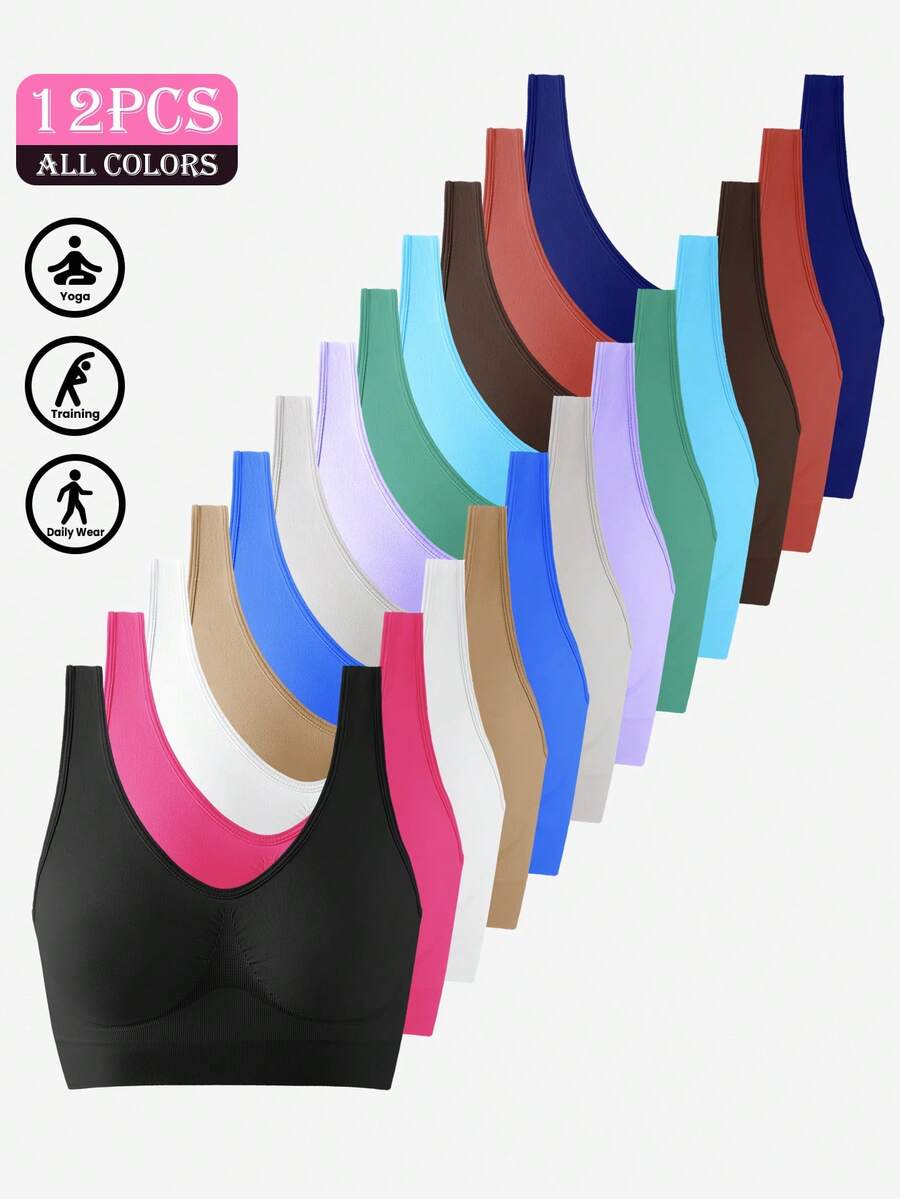 LianShengFa 12 chiếc áo ngực yoga không đường may, độ co giãn cao, không gọng, áo ngủ hai dây mềm mại thoải mái, đồ lót nữ thoáng khí kiểu U-back