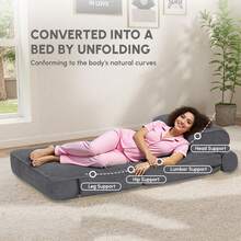 Fabulcozy Single Sleeper Chair With Cushion And Foldable Mattress, 4-In-1 Sleeper Sofa, Portable, Fold-Out, Comfortable Floor Sofa For Living Room And Bedroom, Grey - 灰色 - 查看 5