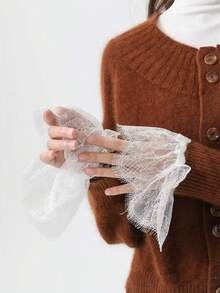 1 Pair Fabric Flared False Cuff Sleeves, Suitable For Pairing With Sweaters - White-026 - View 8