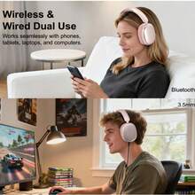Sirius Over Ear Retro Bluetooth Headphones Built-In Mic With ANC Noise Reduction 70H Playtime Vintage Style For Shopping Travel Home - 粉色 - 查看 3