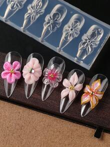 1 khuôn khắc silicon 3D hình mùa xuân duyên dáng, 5 khuôn dập nổi họa tiết hoa, khuôn dập móng nghệ thuật tự làm, dụng cụ và vật tư làm móng. - Trong sáng - Xem 3