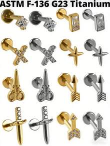 1件装 CZ 方形钛金属内螺纹花朵形耳骨耳环，16G 人体穿刺饰品 - 如圖 - 查看 11