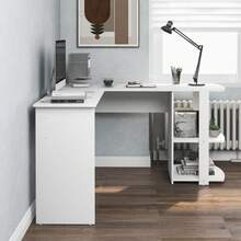 (=WF314182AAA) Corner Desk 140 Cm, L-Shaped Computer Desk With 2 Shelves, H 75/W 140/D 140 Cm, White - trắng - Xem 4