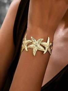 1pc Fashionable Minimalist Metal Starfish Shaped Bracelet, Suitable For Women - Yellow Gold - View 1
