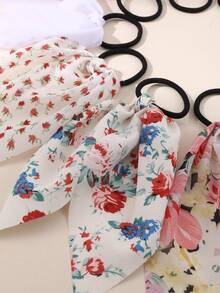 10个装女士时尚优雅白色、粉色、黑色爱心蝴蝶结水钻布艺花朵发圈，适合日常、节日、派对装饰，可搭配头饰、马尾辫发圈、发绳、橡皮筋发圈、发绳、弹力发圈 - 彩色 - 查看 4