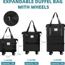 Extra Large Capacity Travel Bag, Foldable Travel Bag, Expandable Travel Duffel Bag With 4 Wheels, Collapsible Waterproof Large Capacity Travel Handbag, Overnight Bag - Xám - Xem 4