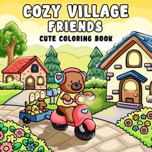 40 Pages - 200g, Warm Village Cute Bear Motorcycle Coloring Book, Soft Skin Paper Coloring Book, Warm And Healing Style, Riding Motorcycle Cute Bear Pattern, Pink And Brown Color Scheme, Includes Heart-Shaped Helmet Detail, Stress Relief Coloring, Suitable For Stationery, School Supplies, Suitable As A Gift For Girls, Valentine's Day, New Year - Cozy Village Friends - View 12