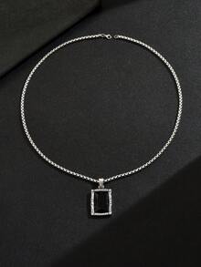 1pc Fashionable Punk Vintage Black Obsidian Pendant Necklace, Stainless Steel Necklace For Men - Necklace - View 5