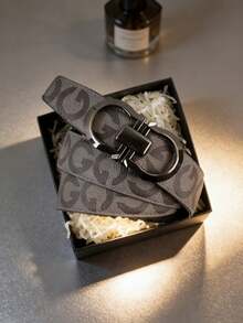 男士奢华商务皮带，几何图案合金自动扣皮带，饰有字母G印花，长度120厘米，可裁剪，适合搭配短裤、长裤、牛仔裤、西装，是送给男友或父亲的绝佳礼物。 - 彩色 - 查看 3