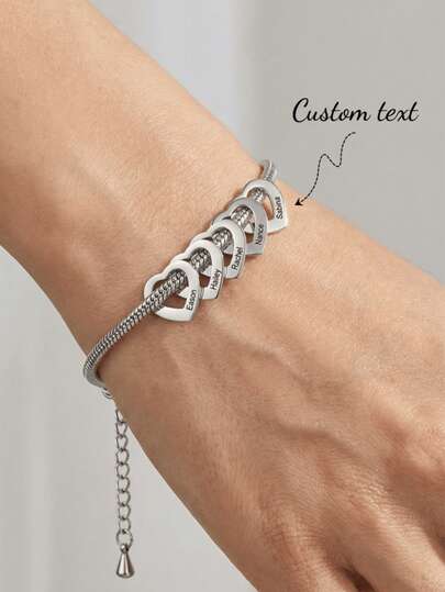 1 Customized Name Heart Bracelet, Personalized Bracelet With Name - Custom Laser Engraving - Grandmother Gift Creativity For Grandchildren - Family Gifts, Valentine's Day, Easter Gifts, Gold/Silver Fashion Accessories, Winter Fashion Accessories, Perfect Commemorative Gift For Loved Ones