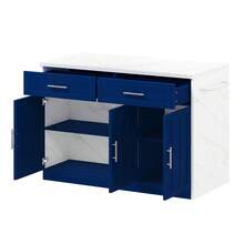 Kitchen Island Measuring 120x60x91 Cm With Adjustable Shelves, Metal Handles, Towel Rack And Bar Area, Suitable For Apartments, Kitchens And Similar Rooms. - Blue - View 9