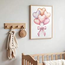 1pc Canvas Wall Art - Heart-Shaped Balloon Gouache Painting - Soft Valentine's Day Printable Pastel Painting, Baby Goods_ Framed Nursery Wall Art Perfect For Playroom Decor Nursery Decor, Playroom Decor, Preschool Decor, Boy's Room Decor Girl's Bedroom Decor Valentine's Day