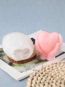 1个心形蜡烛硅胶模具，DIY蜡烛熔块，石膏装饰，香石，手工家居装饰蜡烛模具，情人节适用 - 白色 - 查看 2