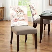1件/4件/6件/10件装复活节系列米色兔子，头戴花朵头饰，周围环绕着粉色和白色花卉图案的短绒可拆卸椅套，适合所有季节，可用于餐厅、客厅、办公室、酒店的节日装饰。 - 彩色 - 查看 2
