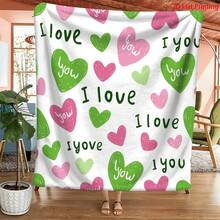 2D Printing 1Pc Heart I Love You Slogan Blanket, Machine Washable Easy To Clean, Breathable Not Stuffy, Sofa/Bedroom/Nap/Reading Corner, Portable Travel, Brighten Home Atmosphere, Blanket, Valentine's Day - As Shown In the Figure - View 1
