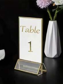 金色边框亚克力标牌架、相框展示架、透明纸张架、桌面菜单架、婚礼/餐厅桌号牌架、卡片架