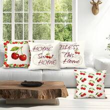 4件套樱桃图案文字插画印花抱枕套，单面印花，适用于客厅、沙发、卧室，不含枕芯 - 彩色 - 查看 8