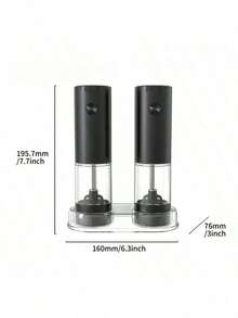 1/2件套电动胡椒研磨器，带收纳底座，自动黑胡椒研磨器，不锈钢胡椒盐研磨器，电池供电，透明容器，研磨粗细可调，单手操作，厨房必备，厨房礼品，节日礼品