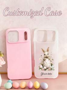 1 Personalized Easter Bunny Pattern Custom Name Anti Fall Pink Phone Case Can Hold Photos Compatible With IPhone 17/17 Pro/17 Pro Max/Air/16/15/14/13/12/11 And Other Models, Suitable As A Holiday Gift For Friends - Pink - View 1