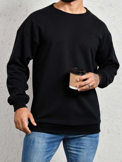 Men's Solid Great Quality Casual Rib-Knit Detailed Sweatshirt