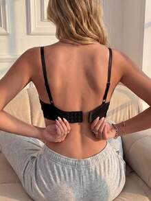 无缝女士吊带运动文胸，性感轻薄无钢圈休闲透气棉质瑜伽背心，夏季背心 - 黑色 - 查看 4